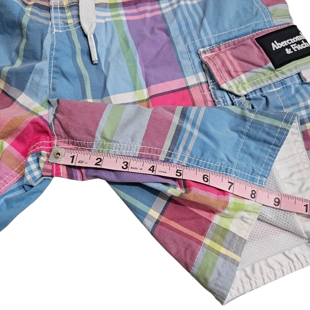 Abercrombie & Fitch Mens Medium Swim Trunks Multicolor Madras Plaid Shorts Icon